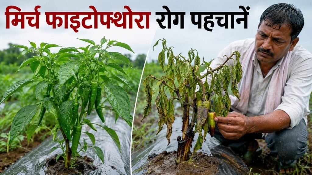 बारिश के बाद मिर्च में फाइटोफ्थोरा ब्लाइट से जड़ तना और फल सड़न की पहचान