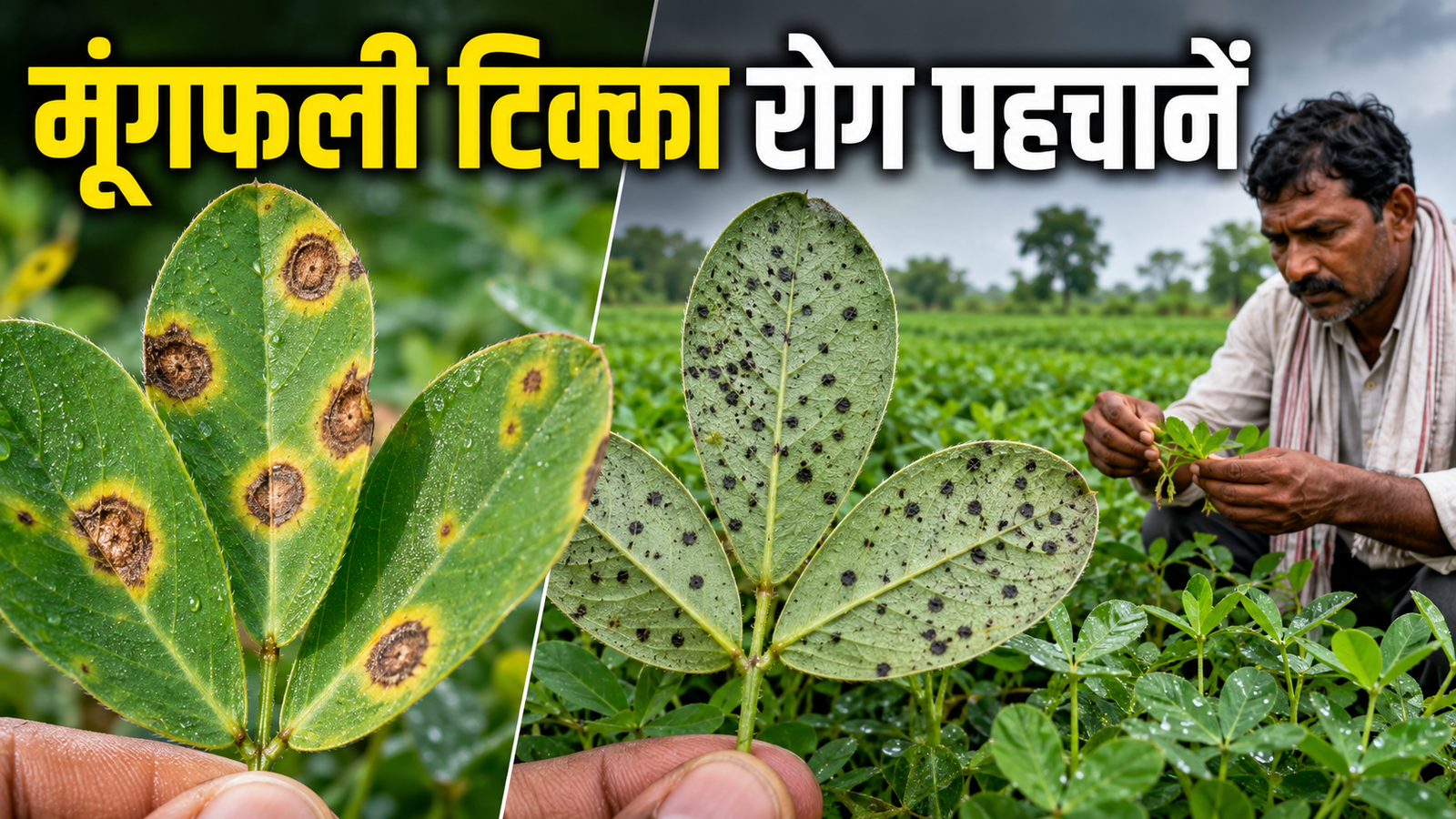 मूंगफली की पत्ती पर अगेती और पछेती टिक्का रोग के धब्बों की तुलना
