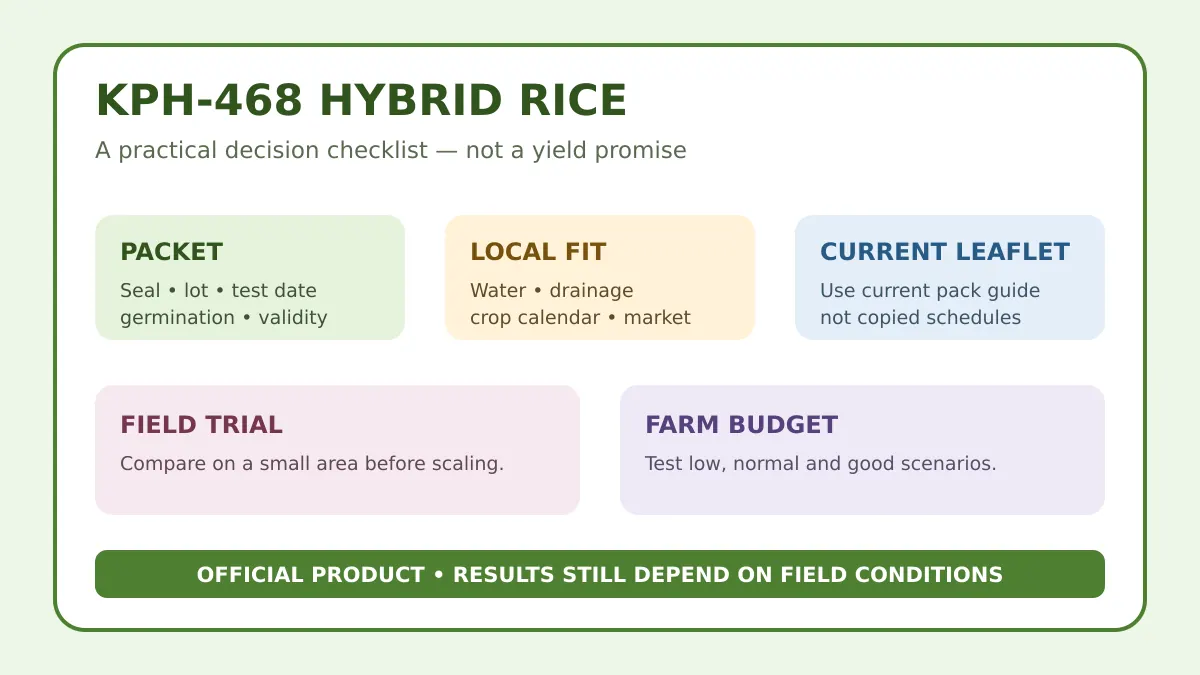 Kaveri KPH 468 hybrid paddy packet जांच, nursery planning और खेत चयन guide