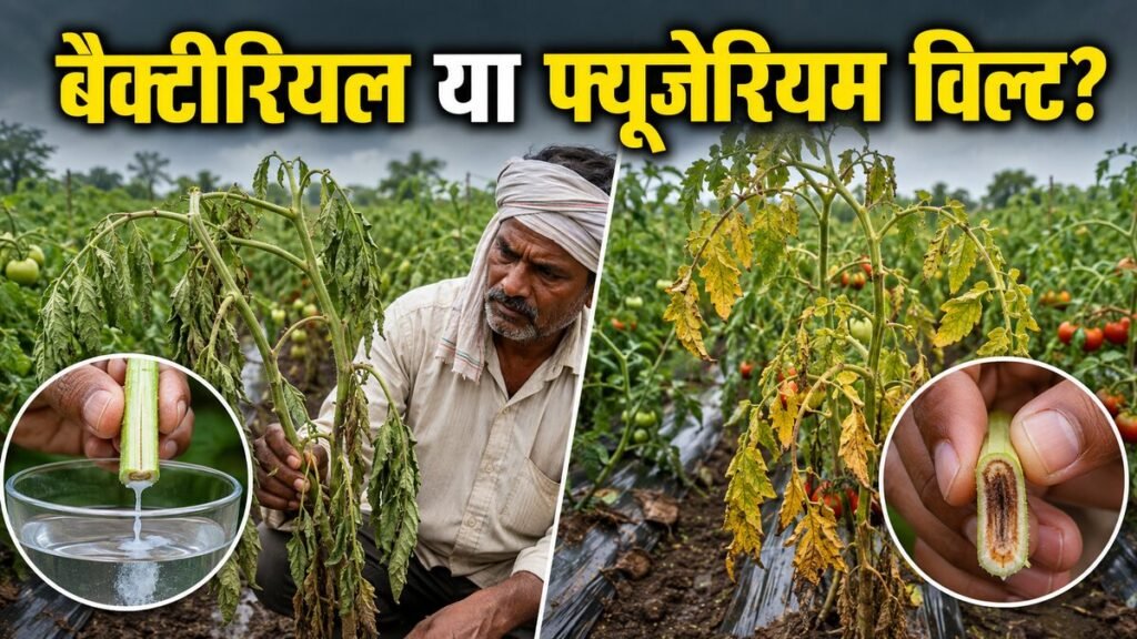 टमाटर में बैक्टीरियल और फ्यूजेरियम विल्ट के लक्षणों की तुलना